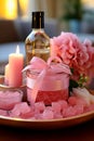 Candle and Pink Sugar Cubes Spa Setup