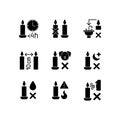Candle safety regulations black glyph manual label icons set on white space