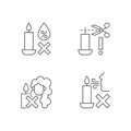 Candle safety warning linear manual label icons set