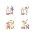 Candle safety warning RGB color manual label icons set