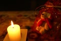 Candle and Santa Claus teddy bear present Royalty Free Stock Photo