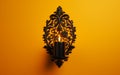 Candle sconce displayed on a vibrant yellow surface -Generative Ai Royalty Free Stock Photo