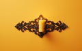 A candle sconce set against a yellow backdrop -Generative Ai Royalty Free Stock Photo