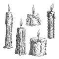 candle set sketch hand drawn vector Royalty Free Stock Photo