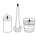 Candle set vector illustration in doodle style. Winter elements for birthday cards, posters, stickers and seasonal Royalty Free Stock Photo