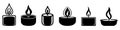 Candle silhouette. Set of black candle icons.