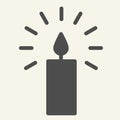 Candle solid icon. Holiday wax candle with lightning glyph style pictogram on white background. New Year or Christmas