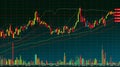 Candle stick graph chart with indicator showing bullish point or bearish point, up trend or down trend Royalty Free Stock Photo