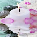 Candle, stones and petals Royalty Free Stock Photo
