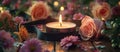 Candle Surrounded by Flowers Royalty Free Stock Photo