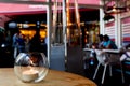 Candle on the table on the background of the restaurant