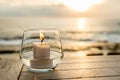 Candle on a table at sunset view cafe, at Sunset Point, Nusa Lembongan, Indonesia Royalty Free Stock Photo