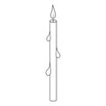 The candle is thin. Church candle with drips of wax. Attribute for prayer. Sketch. Burning flame. Vector illustration. Coloring.