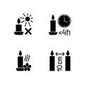 Candle warning label black glyph manual label icons set on white space