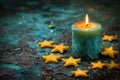 A candle with yellow stars around it and a few candles, AI Royalty Free Stock Photo