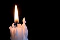 Candleflame on a white candle isolated against a black background Royalty Free Stock Photo