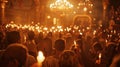 Candlelight ceremony with Holy Fire in Orthodox Easter tradition Royalty Free Stock Photo
