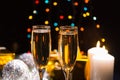 Candlelight champagne Christmas background Royalty Free Stock Photo