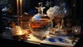 Candlelight dances on old glass, igniting ancient elegance and mystery generated by AI Royalty Free Stock Photo