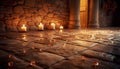 Candlelight ignites ancient altar, glowing symbol of Christianity spirituality generated by AI