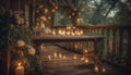 Candlelight illuminates rustic pumpkin decoration on table generated by AI
