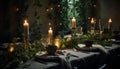 Candlelight illuminates table, romance and celebration glowing generated by AI