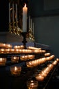 Candlelights, tealights, church light inside an church Royalty Free Stock Photo