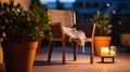 Candlelit Chair on a Summer Terrace Royalty Free Stock Photo