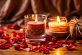 Candlelit Charm Romantic Composition with Pink Rose Petals