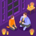 Candlelit Conversation Isometric Background Royalty Free Stock Photo