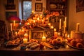 a candlelit halloween table filled with candles. Generative AI