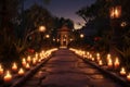 Candlelit Pathway in a Cemetery for Dia de los