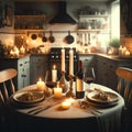 Candlelit Romance: Intimate Dinner Setting for Two in a Cozy Kitchen