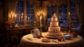 A candlelit room with a festive cake to celebrate