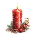 Candlelit Serenity: Oil Paint Christmas Candle Isolated on White Background