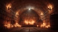 Candlelit stone cellar with arched ceiling and sconces creating a warm and inviting atmosphere Royalty Free Stock Photo
