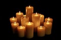 Candlemas. Burning candles on a black background. 3d rendering. Computer digital drawing.