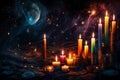 Candles in an abstract nighttime background with spells, omens,