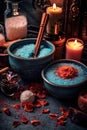 candles and bath salts for a relaxing bath