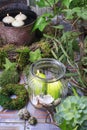 Candles in big glass jar Royalty Free Stock Photo