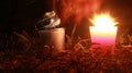 Candles Burning at Night. In the jungle Royalty Free Stock Photo