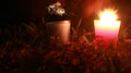 Candles Burning at Night. In the jungle Royalty Free Stock Photo