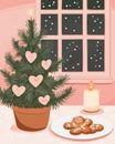 Candles and buttercookies on a table with a mini Christmas tree Royalty Free Stock Photo