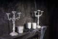 Candles and Candelabras on Creepy Mantle