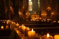Candles in a church creating a mystical atmosphere.