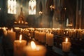 Candles in a church creating a mystical atmosphere.