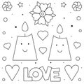 Candles. Coloring page. Black and white vector illustration. Royalty Free Stock Photo