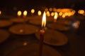 Candles in the dark blur background,Close Up light candle flame,yellow burning candle on dark tone background