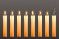 Candles with different fire flames and wax drips Royalty Free Stock Photo