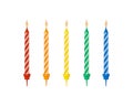 Candles. Festive candles for the cake. Colorful wax candles for birthday. Vector illustration